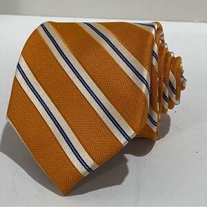 Nautica Mens 100% Silk Tie Orange Navy White Diagonal Stripes Classic Preppy
